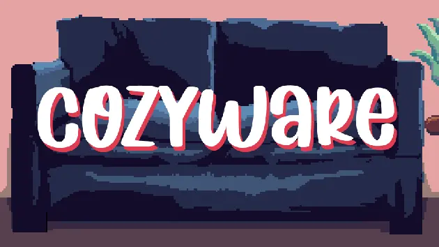 Cozyware title on a pixel art sofa
