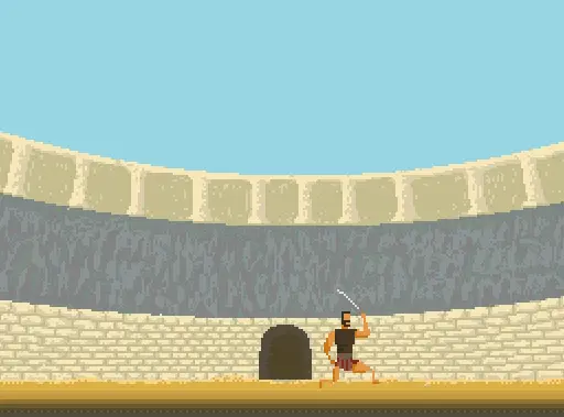 A pixel-art gladiator fighting in the Colosseum Brawl arena